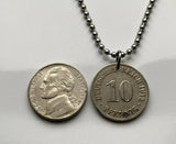 Germany Deutschland 10 Pfennig coin pendant necklace jewelry black German eagle Berlin Hamburg Munich Cologne Frankfurt Stuttgart Düsseldorf Bavaria Leipzig Dortmund Essen Bremen Dresden Hanover Rothenburg Essen Bonn n000315