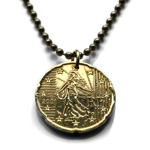 2001 France 20 Euro Cent coin pendant La Semeuse Sower & the Seed Paris Lyon Marseille Lille Toulouse Bordeaux Nantes Strasbourg Montpellier Rennes Grenoble Rouen Nice Toulon Tours Nancy Clermont-Ferrand Saint-Étienne Havre Mont Saint-Michel Metz n000404