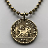 1926 France 50 Cent French coin pendant necklace Mercury god of commerce nude statue Paris Lyon Marseille Lille Toulouse Bordeaux Nantes Strasbourg Montpellier Rennes Reims Avignon Le Havre Saint-Étienne Versailles Carcassonne Mont-Saint-Michel n000884