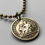 1926 France 50 Cent French coin pendant necklace Mercury god of commerce nude statue Paris Lyon Marseille Lille Toulouse Bordeaux Nantes Strasbourg Montpellier Rennes Reims Avignon Le Havre Saint-Étienne Versailles Carcassonne Mont-Saint-Michel n000884