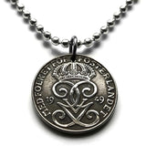 1948 Sweden Sverige 2 Ore coin pendant necklace jewelry Swedish 3 crowns initial G Tre Kroner Stockholm Gothenburg Malmö Svealand Norrland Uppsala Nordic Scandinavian Viking Norse Baltic n000126