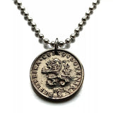 1928 Czechoslovakia 20 Haleru coin pendant Czech lion Slovak shield Prague Bratislava Bohemia Moravia Charles Bridge Karlstejn Brno Czech Silesia Kutna Hora Ostrava Plzen Karlovy Vary n000201