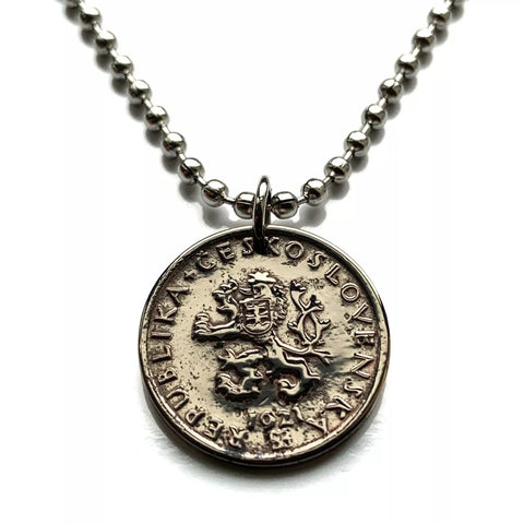 1921 Czechoslovakia 20 Haleru coin pendant Czech lion Slovak shield Prague Bratislava Bohemia Moravia Charles Bridge Karlstejn Brno Czech Silesia Kutna Hora Ostrava Plzen Karlovy Vary n000201