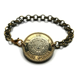 2021 Mexico 10 Pesos coin rolo link brass bracelet jewelry Aztec sun stone calendar Piedra del Sol Mexica sculpture Tōnatiuh Tlaltecuhtli Yohualtecuhtli Tenochtitlan Tecpatl knife Zócalo Templo Mayor Toltec Hidalgo b000077