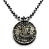 1977 Portugal 2-1/2 Escudos coin pendant Portuguese caravela ship Quinas Lisboa Porto Braga Sintra Faro Coimbra Funchal Aveiro Guimarães Ponta Delgada Faro Ourique Mirandese Lagos Fatima n000091