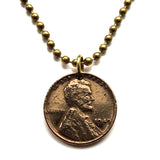 1949 USA United States of America Wheat Penny 1 Cent coin pendant necklace jewelry president Abraham Lincoln American Civil War Union the North Gettysburg Kentucky Indiana Washington New York Illinois n003038