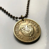 1995 Colombia 100 Pesos coin pendant flags Andean condor Bogotá Valle del Cauca Soledad Bello Ibagué Villavicencio Pereira Armenia n001602