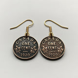1920 Canada 1 Cent coin earrings jewelry Canadian maple leaves Ottawa Montreal Quebec Toronto Ontario Vancouver Calgary British Columbia Alberta Nova Scotia New Brunswick Manitoba Nunavut Victoria e000374