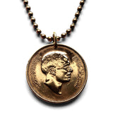 1975 Jordan 5 Fils coin pendant King Hussein I Hashemite Kingdom Amman Zarqa Irbid Russeifa Petra Ar-Ramtha Aqaba Al-Mafraq Madaba n001914