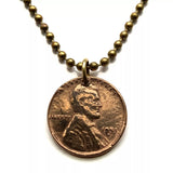 1951 USA United States of America Wheat Penny 1 Cent coin pendant necklace jewelry president Abraham Lincoln American Civil War Union the North Gettysburg Kentucky Indiana Washington New York Illinois n003038