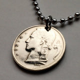 1974 Belgium Belgie 1 Franc coin pendant Belgian lady Ceres Brussels Bruges Antwerp Ghent Liège Namur Mons Charleroi Flanders Flemish Hasselt Bouillon Kortrijk Ostend Ypres Dinant Ardennes n000233