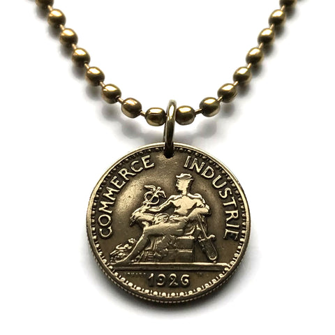 1926 France 50 Cent French coin pendant necklace Mercury god of commerce nude statue Paris Lyon Marseille Lille Toulouse Bordeaux Nantes Strasbourg Montpellier Rennes Reims Avignon Le Havre Saint-Étienne Versailles Carcassonne Mont-Saint-Michel n000884