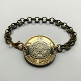 2021 Mexico 10 Pesos coin rolo link brass bracelet jewelry Aztec sun stone calendar Piedra del Sol Mexica sculpture Tōnatiuh Tlaltecuhtli Yohualtecuhtli Tenochtitlan Tecpatl knife Zócalo Templo Mayor Toltec Hidalgo b000077