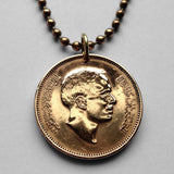 1975 Jordan 5 Fils coin pendant King Hussein I Hashemite Kingdom Amman Zarqa Irbid Russeifa Petra Ar-Ramtha Aqaba Al-Mafraq Madaba n001914