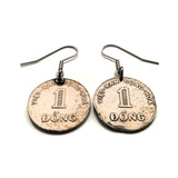 1964 South Vietnam 1 Dong coin earrings jewelry Vietnamese rice plant blossom Hanoi Ho Chi Minh City Hoi An agriculture Da Nang Hue Nha Trang Sapa Phu Quoc Phan Thiet Hạ Long Bay Vietnam War era e000115