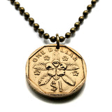 1995 Singapore Singapura 1 Dollar coin pendant Rosy Periwinkle Blossom flower Lion City Bedok Tampines Jurong West Sengkang Woodlands n002728
