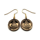 Nicaragua 1 Centavo coin earrings escudo piramide triangulo Nicaraguense pyramid gorro frigio Phrygian cap volcanoes Nicoyas Pinolero Managua León Masaya Matagalpa Tipitapa Chinandega Centro América Jinotega Granada Estelí e000597