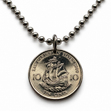 2000 East Caribbean States 10 Cents coin pendant Golden Hind galleon ship Antilles Caribbees Leeward British Virgin Windward Island n003960