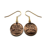 Trinidad and Tobago 1 Cent coin earrings jewelry Scarlet Ibis Cocrico Port of Spain hummingbird Arima Couva Scarborough Soca Rapso steelpan Point Fortin Diego Martin Trinbagonian caribbean island e000069