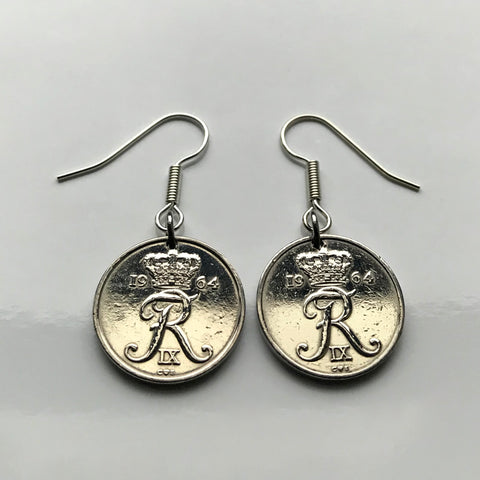 Denmark Danish 10 Ore coin earrings initial R Copenhagen Dane Nordic Zealand Funen Faroese Danmark Amalienborg Palace king e000107