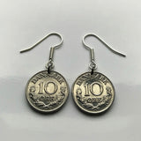 Denmark Danish 10 Ore coin earrings initial R Copenhagen Dane Nordic Zealand Funen Faroese Danmark Amalienborg Palace king e000107