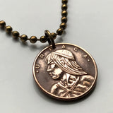 1962 Panama 1 Centavo Panamanian coin pendant necklace jewelry Urraca warrior Casco Viejo San Miguelito Las Cumbres La Chorrera Tocumen Pacora Arraiján David Vista Alegre Vasco Núñez de Balboa n000185