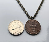 1881 Sweden Sverige 2 Ore coin pendant necklace jewelry tre kroner Swedish crown Stockholm Swedes Svear Svealand Nordic Fennoscandia Sami letter O n000765