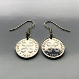 Finland Suomi 1 Penni coin earrings Finnish Saint Hannes cross hannunvaakuna Helsinki Looped square Finnic Uusimaa Pirkanmaa Jyväskylä valknute Saint John's Arms sankthanskors Apple command key e000262