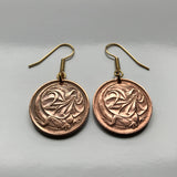 Australia 2 Cents coin earrings jewelry Frill-necked lizard reptile Sydney Melbourne Perth Canberra Brisbane Adelaide Darwin Queensland Victoria Frilled Dragon bicycle lizard Hobart Tasmania Southern Cross Oceania Iguana e000241