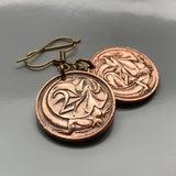 Australia 2 Cents coin earrings jewelry Frill-necked lizard reptile Sydney Melbourne Perth Canberra Brisbane Adelaide Darwin Queensland Victoria Frilled Dragon bicycle lizard Hobart Tasmania Southern Cross Oceania Iguana e000241