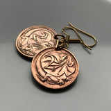 Australia 2 Cents coin earrings jewelry Frill-necked lizard reptile Sydney Melbourne Perth Canberra Brisbane Adelaide Darwin Queensland Victoria Frilled Dragon bicycle lizard Hobart Tasmania Southern Cross Oceania Iguana e000241