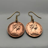 Australia 2 Cents coin earrings jewelry Frill-necked lizard reptile Sydney Melbourne Perth Canberra Brisbane Adelaide Darwin Queensland Victoria Frilled Dragon bicycle lizard Hobart Tasmania Southern Cross Oceania Iguana e000241