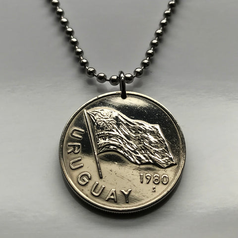 1980 Uruguay 5 Pesos coin pendant bandera Uruguaya Sol de Mayo Montevideo Artigas Rioplatense Maldonado Colonia Rivera Melo Mercedes Minas Pando cocoliche Fortaleza Rocha Lunfardo Gaucho Salto Charrúa Punta del Este Paysandú Piriápolis n003216