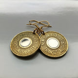 USA NYC 1986-1989 New York City Subway transit token coin earrings Manhattan Brooklyn Bronx Queens E F R trains railroad transportation e000251