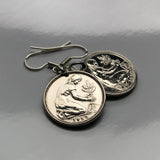 Germany Deutschland 50 Pfennig German coin earrings planting tree Berlin gardener Frankfurt Hamburg Stuttgart Cologne Düsseldorf Bavaria Bremen Dresden Hanover Nuremberg Leipzig Essen Hesse seedling e000064