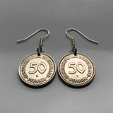 Germany Deutschland 50 Pfennig German coin earrings planting tree Berlin gardener Frankfurt Hamburg Stuttgart Cologne Düsseldorf Bavaria Bremen Dresden Hanover Nuremberg Leipzig Essen Hesse seedling e000064