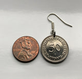 Germany Deutschland 50 Pfennig German coin earrings planting tree Berlin gardener Frankfurt Hamburg Stuttgart Cologne Düsseldorf Bavaria Bremen Dresden Hanover Nuremberg Leipzig Essen Hesse seedling e000064