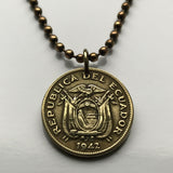 1944 Ecuador 20 Centavos coin pendant World War 2 era escudo Ecuatoriano Quito Cuenca Ibarra Los Ríos Azuay Tungurahua Cotopaxi Imbabura Sucumbíos n001211