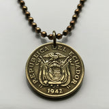 1944 Ecuador 20 Centavos coin pendant World War 2 era escudo Ecuatoriano Quito Cuenca Ibarra Los Ríos Azuay Tungurahua Cotopaxi Imbabura Sucumbíos n001211