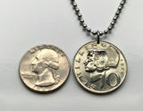 1991 Austria Osterreich 10 Schilling coin pendant Austrian eagle Austrian lady hat Vienna Sankt Polten Wels Solden Ischgl Gmunden Vorarlberg Zell am See n000288