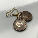 1960's Turkey 5 Kurus coin earrings crescent moon star Istanbul Levent Mardin Antalya Canakkale Troy Trabzon Anatolia Göreme Urfa e000265