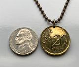 2017 Portugal 20 Euro Cent coin pendant Portuguese Quinas castle Quincunx cross Lisbon Porto Braga Faro Lagoa Vasco da Gama necklace n002708