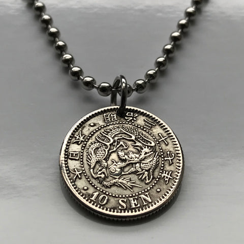1904 Japan 10 Sen SILVER coin pendant jewelry Japanese dragon 