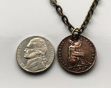 1854 United Kingdom 1 Farthing Queen Victoria Britannia Regina coin pendant England Yorkshire Leeds Scotland Wales Ireland British n002237a