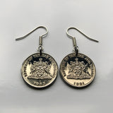 Trinidad & Tobago 25 Cents coin earrings Scarlet Ibis Cocrico Chaconia flower Point Fortin Diego Martin Rapso Trinbagonian caribbean e000029
