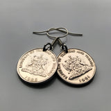 Trinidad & Tobago 25 Cents coin earrings Scarlet Ibis Cocrico Chaconia flower Point Fortin Diego Martin Rapso Trinbagonian caribbean e000029