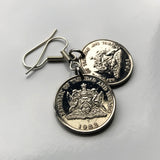 Trinidad & Tobago 25 Cents coin earrings Scarlet Ibis Cocrico Chaconia flower Point Fortin Diego Martin Rapso Trinbagonian caribbean e000029
