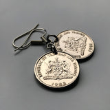 Trinidad & Tobago 25 Cents coin earrings Scarlet Ibis Cocrico Chaconia flower Point Fortin Diego Martin Rapso Trinbagonian caribbean e000029