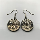 Trinidad & Tobago 25 Cents coin earrings Scarlet Ibis Cocrico Chaconia flower Point Fortin Diego Martin Rapso Trinbagonian caribbean e000029