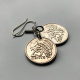 Trinidad & Tobago 25 Cents coin earrings Scarlet Ibis Cocrico Chaconia flower Point Fortin Diego Martin Rapso Trinbagonian caribbean e000029